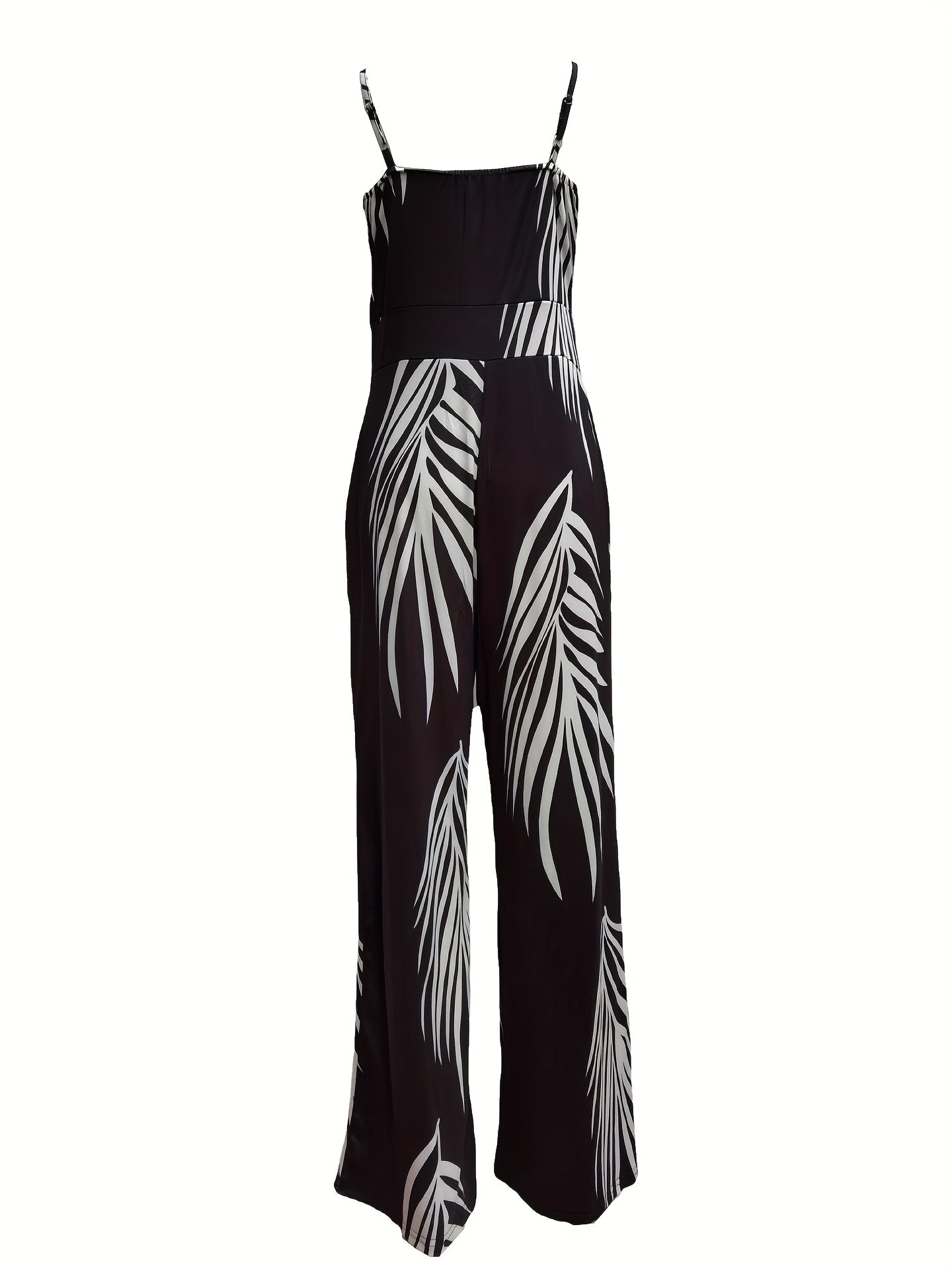 Leaf Print Wide Leg Cami Jumpsuit Backless Spaghetti Jumpsuit
