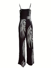 Leaf Print V Neck Cami Jumpsuit