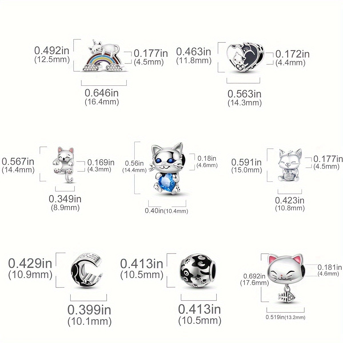 925 Silver Plated Cat Charm Beads DIY Jewelry Gift