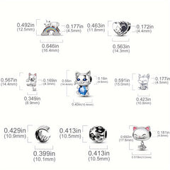 925 Silver Plated Cat Charm Beads DIY Jewelry Gift
