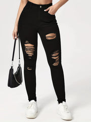 High Stretch Skinny Jeans Distressed Denim Pants