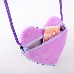 Girls Cartoon Sequin Heart Shaped Crossbody Bag Coin Purse for Party
