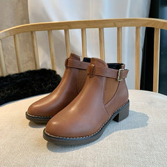 Women's Buckle Strap Ankle Boots Chunky Heel