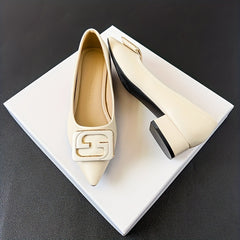 Women's Buckle Decor Point Toe Slip On Chunky Heel Shoes