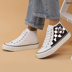 Cat Paw & Checkerboard High Top Canvas Shoes
