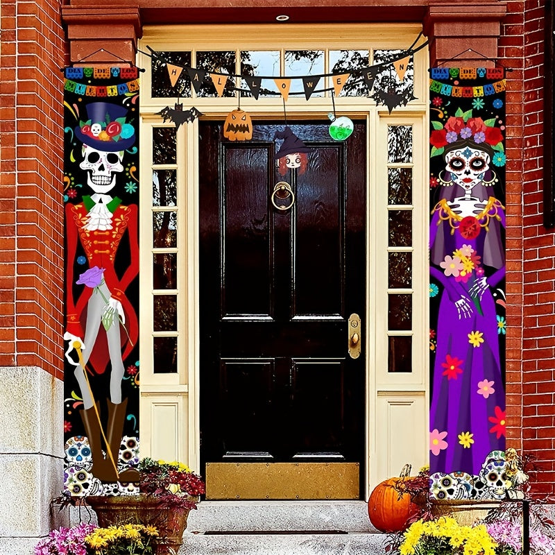 Halloween Skeleton Couple Home Porch Banner Outdoor Door Hanging