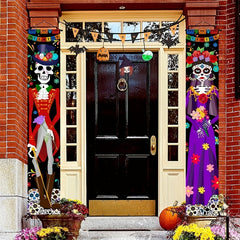 Halloween Skeleton Couple Home Porch Banner Outdoor Door Hanging