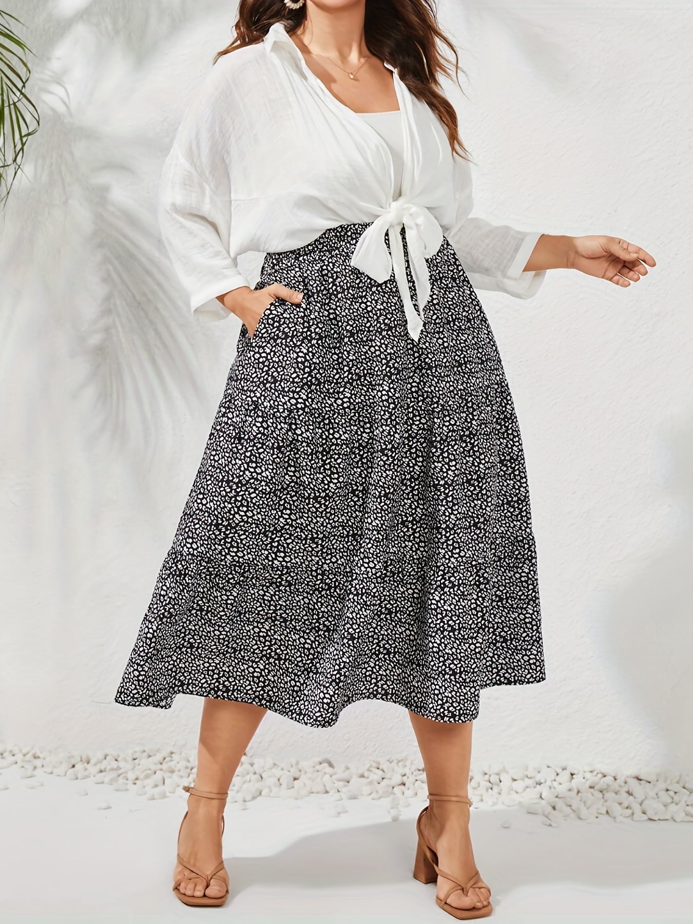 Women's Plus Dalmatian Print Maxi Skirt with Pockets