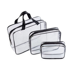 3Pcs Clear Cosmetics Toiletry Bag Portable PVC Travel Wash Storage Grey Pink