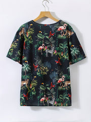 Hawaii Tropical Leaf And Flamingo Full Print Tshirts Men's
