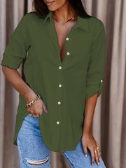 Women's Plus Solid Button Up Roll Up Sleeve Casual Blouse