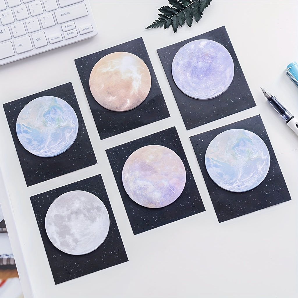 6pcs Planet Sticky Notes Moon Earth Planet Notes Self Adhesive 3 Inches