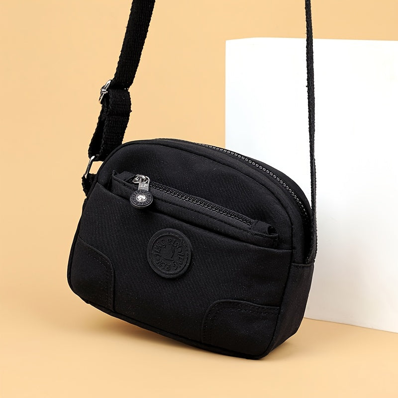 Solid Canvas Crossbody Bag Women's Large Capacity Zipper Baguette Bag