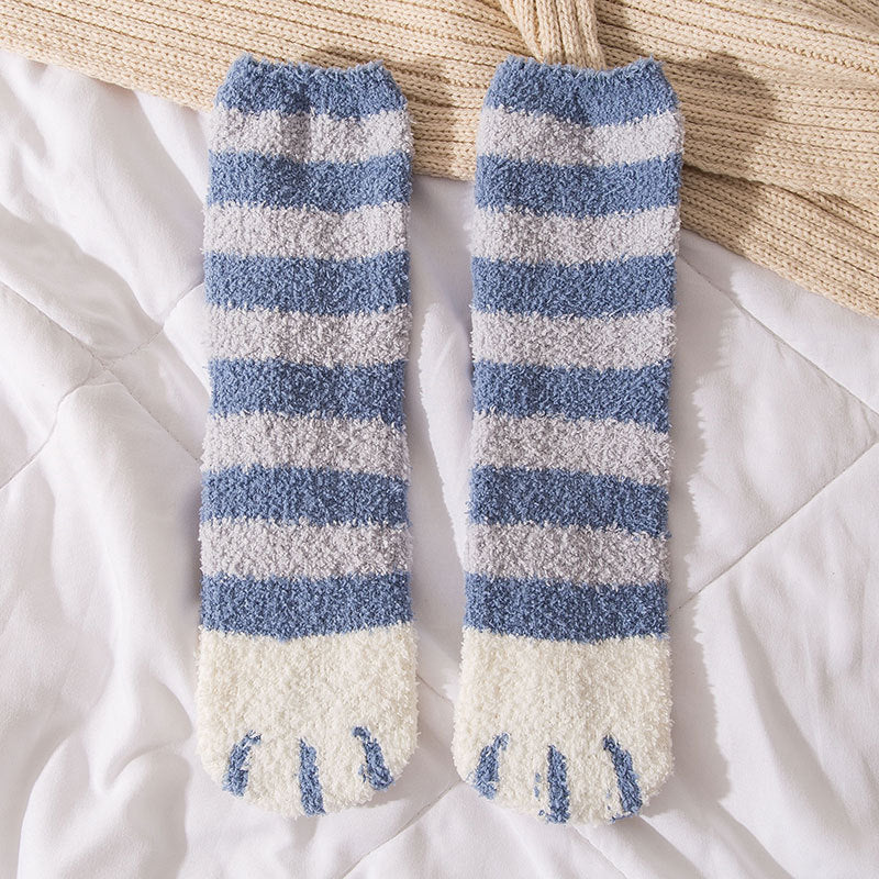 Cat Claw Print PomPom Socks Coral Fleece Women's Stockings
