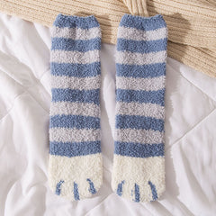 Cat Claw Print PomPom Socks Coral Fleece Women's Stockings