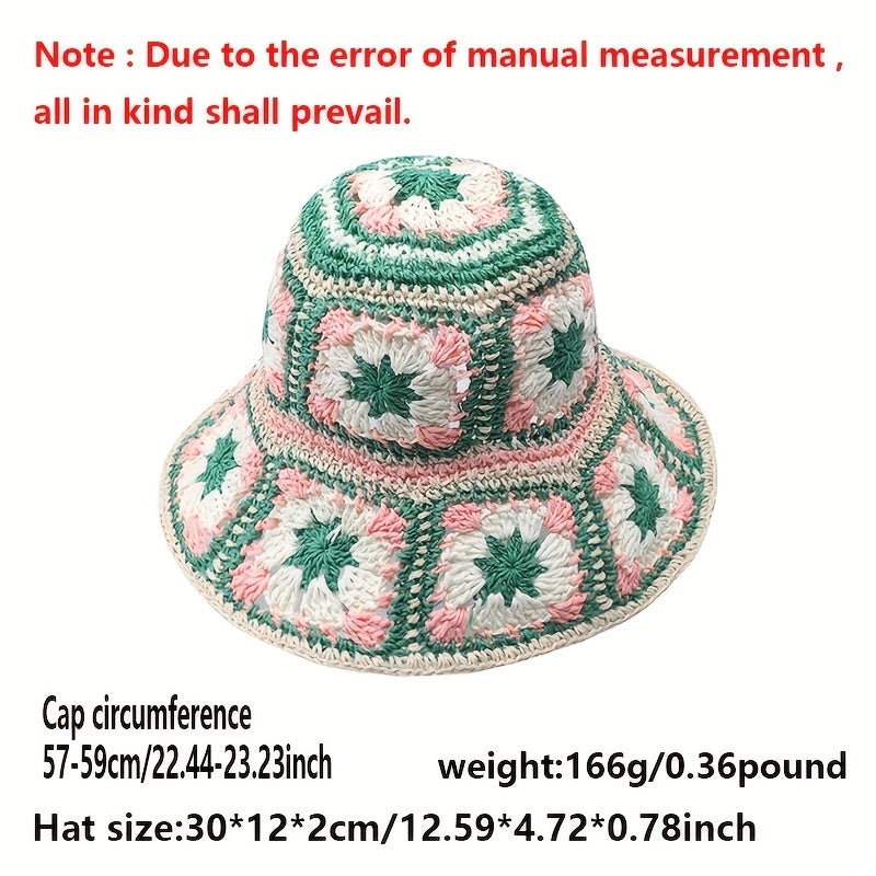 Vintage Floral Crochet Bucket Hat Bohemian Hollow Breathable Basin Hat