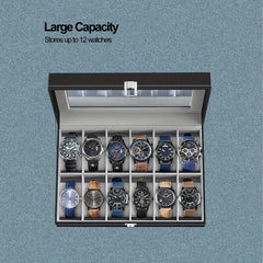 12 Slot Gray Watch Storage Box PU Leather Wrapped