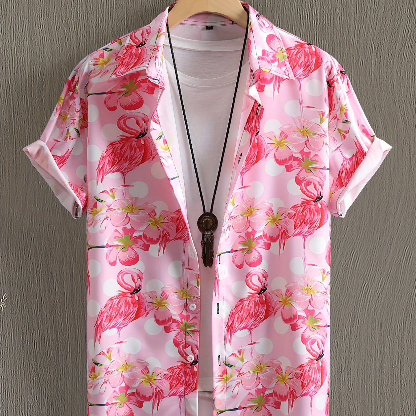 Flamingo Pattern Casual Short Sleeve Hawaiian Shirt for Summer Vacation