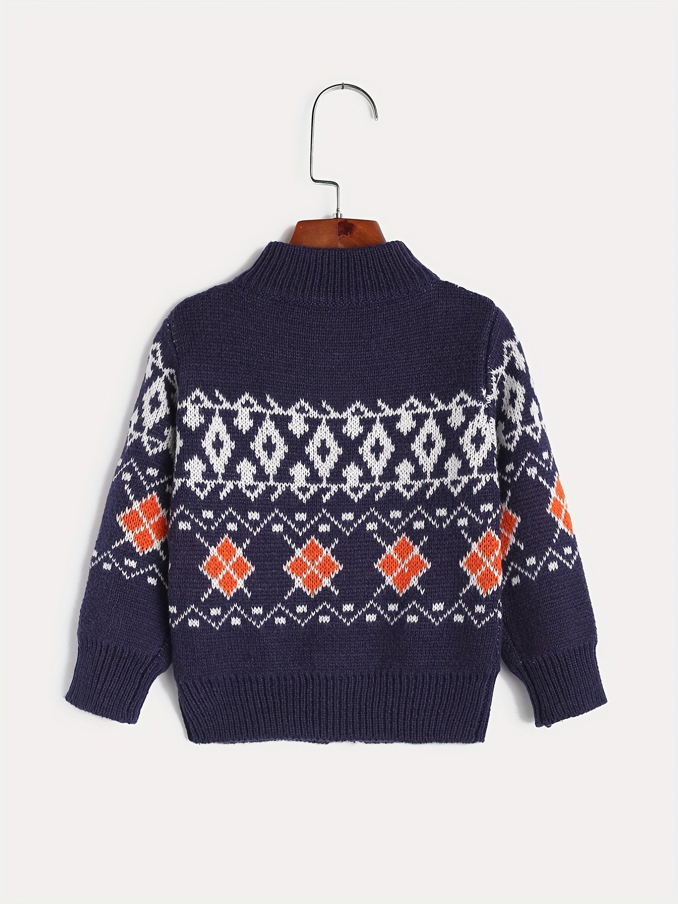 Jacquard Zip Up Knit Cardigan Baby's Comfy Sweater