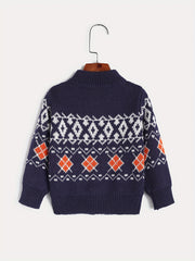 Jacquard Zip Up Knit Cardigan Baby's Comfy Sweater