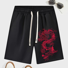 Men's Dragon Graphic Drawstring Waist Shorts Chinese Year
