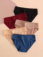 5pcs Ribbed Soft Briefs Stretchy Intimates Panties Women's Lingerie