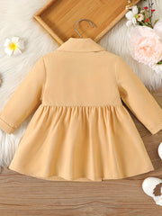 Ruffle Trim Double Breasted Trench Coat Girls Thermal Jacket