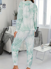 Tie Dye Print Lounge Set Long Sleeve Crew Neck Top & Pants