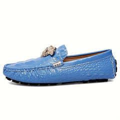 Men's Croc Print Slip On Loafers w/ Metallic Decor