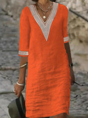 Guipure Lace V Neck Dress Short Sleeve for Spring & Summer