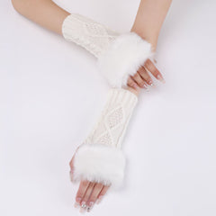 Women's Cable Knit Half Finger Gloves Plush Warmth Winter Arm Warmer