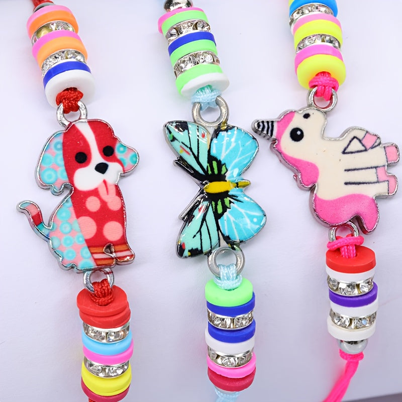 12pcs Girls Kids Animals Charm Bracelet Friendship Woven Bracelets