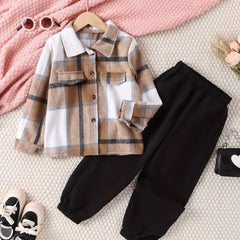 Toddler Boy's Plaid Shirt & Sweatpants Set Casual Outfits Kids Spring Fall