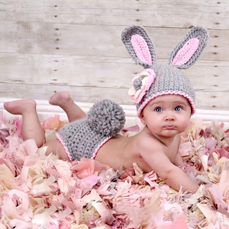 Bunny Crochet Knitted Hat Set Newborn Photography Props Infant Outfit