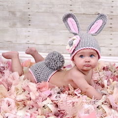 Bunny Crochet Knitted Hat Set Newborn Photography Props Infant Outfit