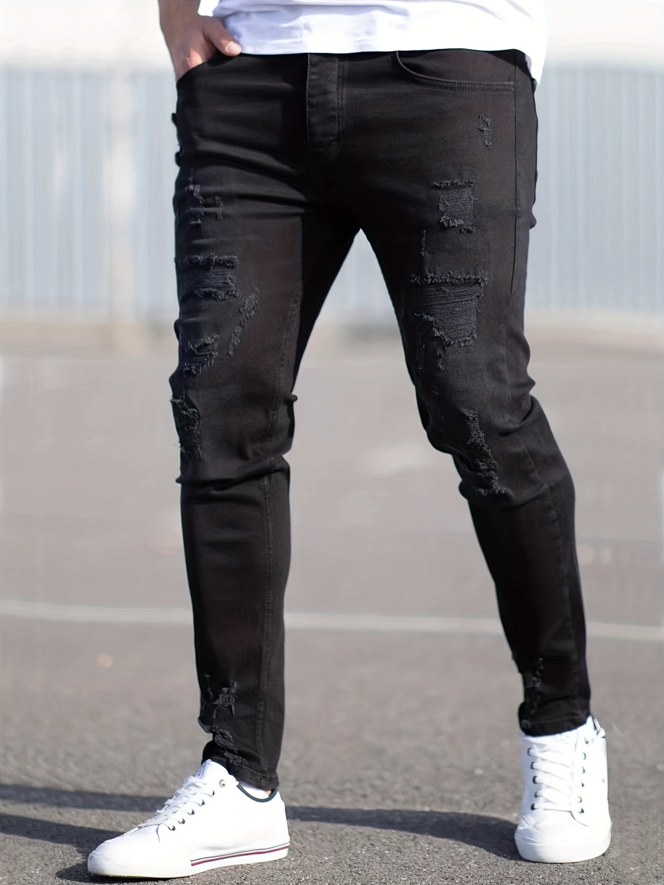 Men's Slim Ripped Jeans Casual Street Style Stretch Denim Pants