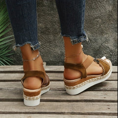 Women's Espadrille Wedge Sandals Roman Style Peep Toe Slip On Shoes