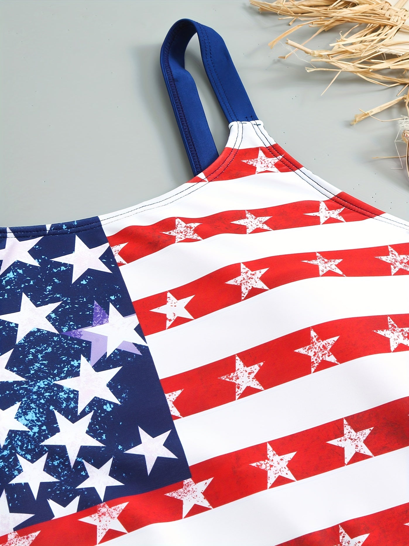 Flag Print Tank Top & Shorts Swimsuit Set