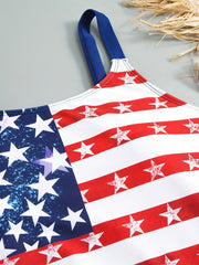 Flag Print Tank Top & Shorts Swimsuit Set