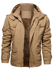 Men's Fleece Warm Cargo Hooded Jacket Vintage Long Sleeves For Winter