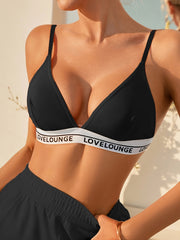Letter Print Wireless Bra Comfy & Breathable Plunge Bra