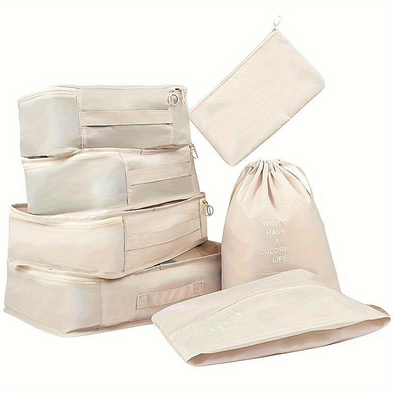 7pcs Portable Travel Bag Set Zipper Packing for Luggage Underwear Shoes Makeup