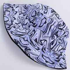 Grey Stripe Print Bucket Hat Tie Dye Reversible Fisherman Cap