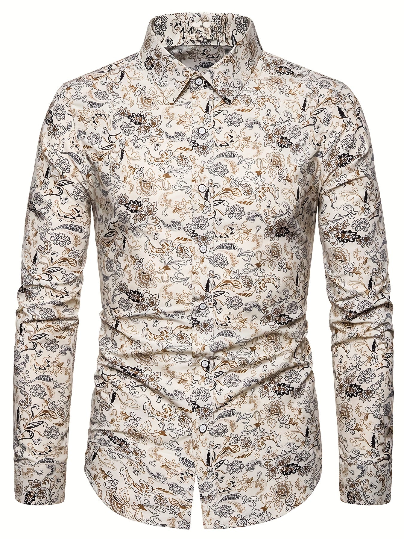 Men's Floral Printed Casual Shirt Long Sleeves Regular Fit