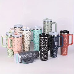 Leopard Print Stainless Steel Insulated Tumbler - 40oz Leakproof Car Cup