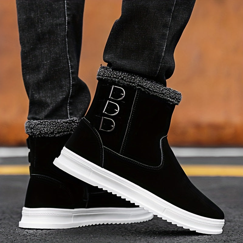 Men's Plush Warm Snow Boots Top Zipper Non Slip Outdoor Shoes