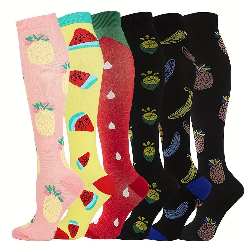 6 Pairs Compression Knee High Sports Socks for Running and Cycling