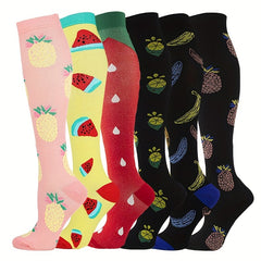 6 Pairs Compression Knee High Sports Socks for Running and Cycling