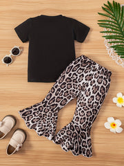 Girls Leopard Print Tee & Solid Flared Pants Set