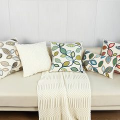 Colorful Leaves and Flowers Embroidered Pillow Cover